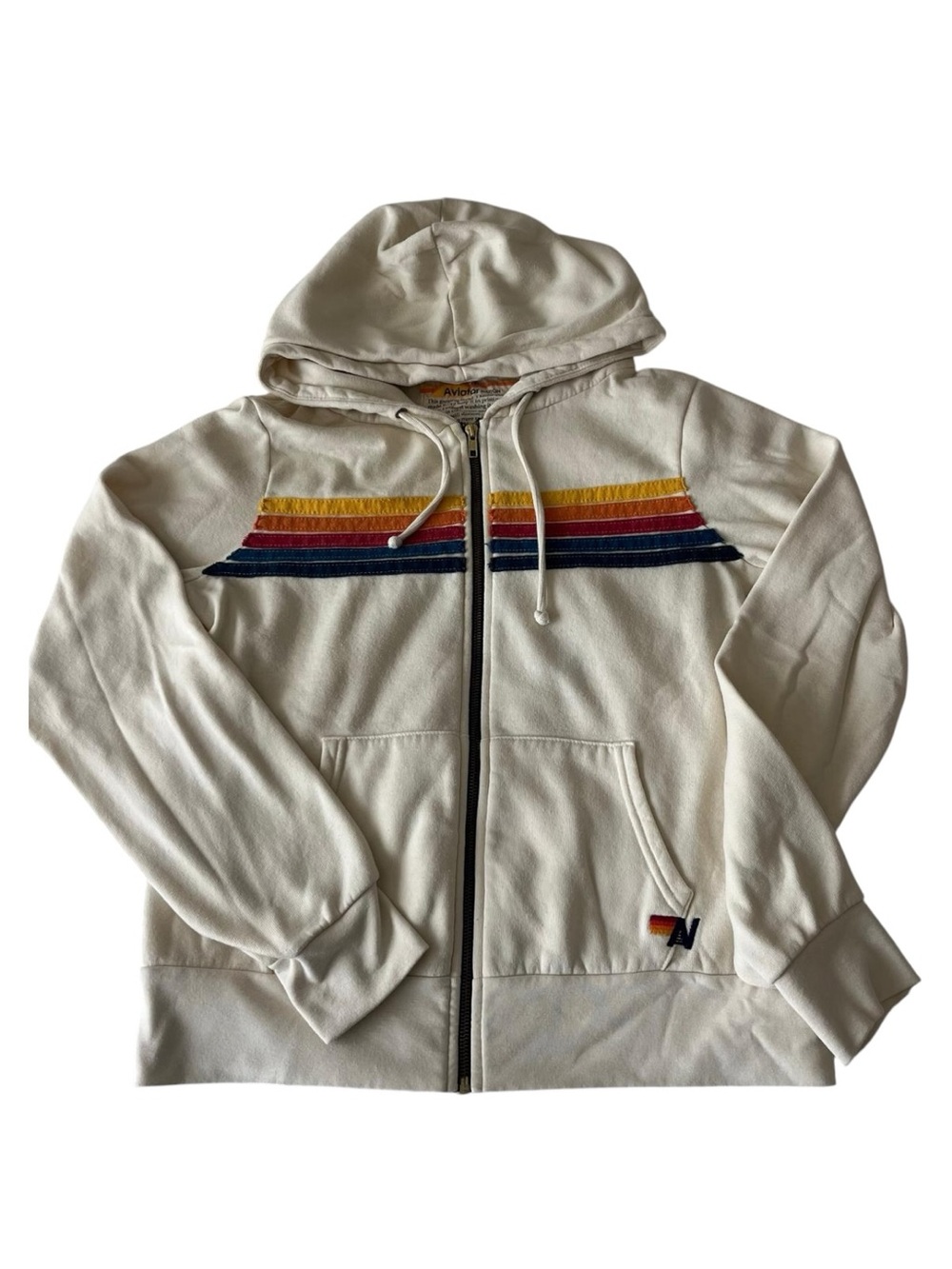 Aviator Nation 5 Stripe Zip Hoodie in Vintage White Size M EUC - Picture 4 of 9